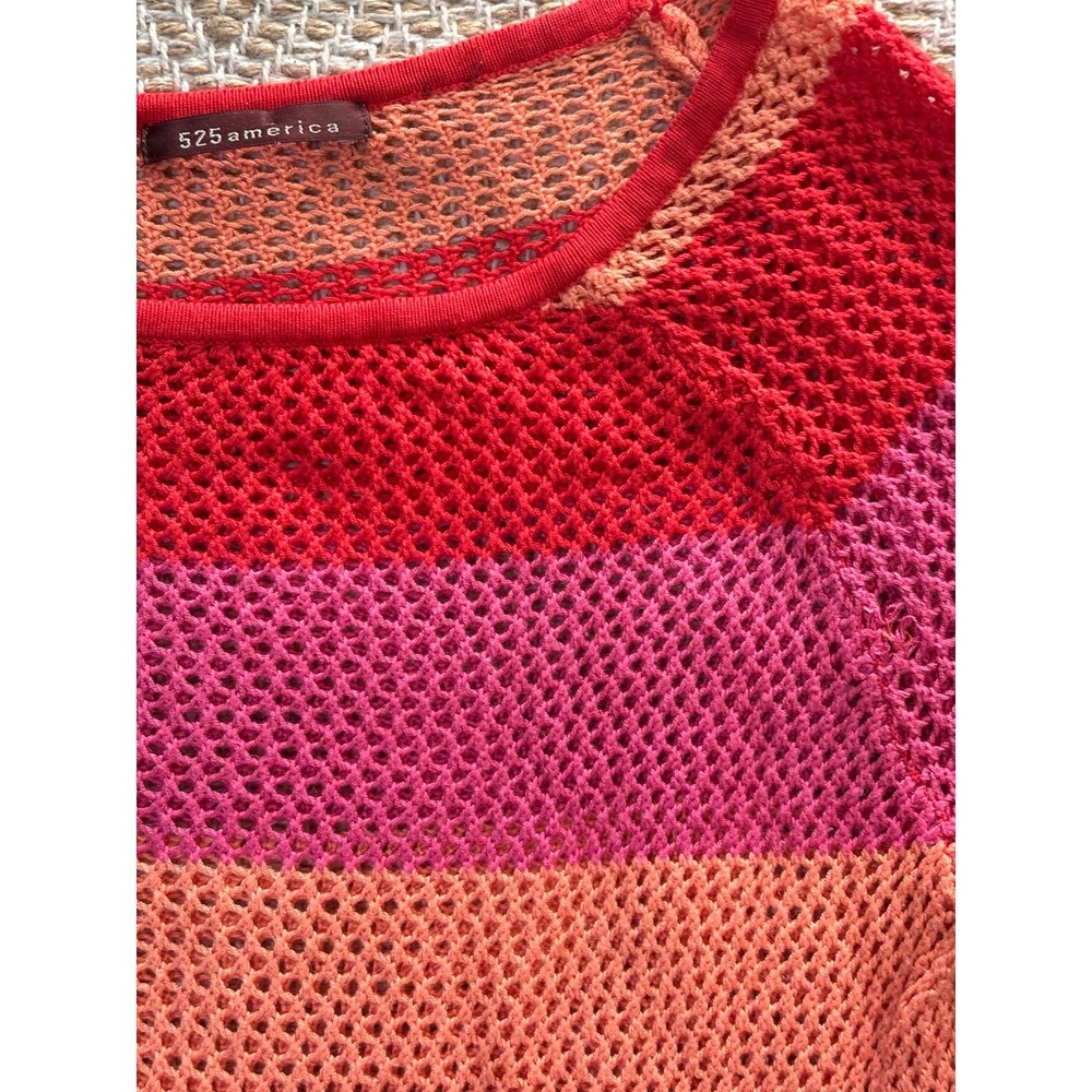 525 America Open Knit Sweater Womens S Red Pink Orange Excellent Striped Mesh - Picture 3 of 7